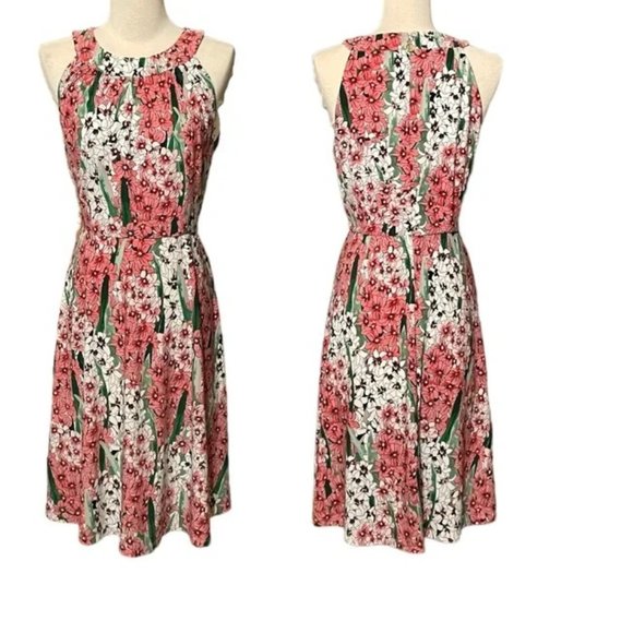 Tommy Hilfiger Women Pink Floral Tea Length Halter Front Racer Back Dress Women - Picture 1 of 11